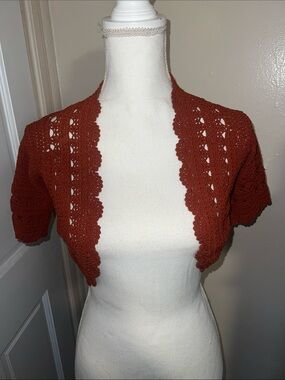 Heart Moon Star Rust Crochet Bolero Shrug